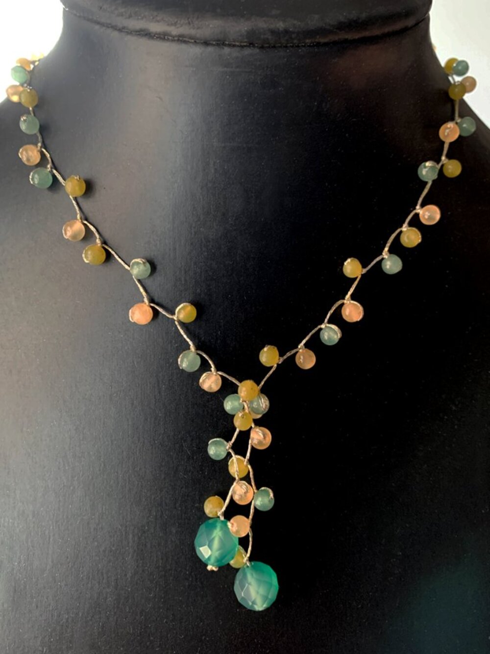 Crossroads Silver Cotton Thread Necklace with Round & Faceted Glass Beads